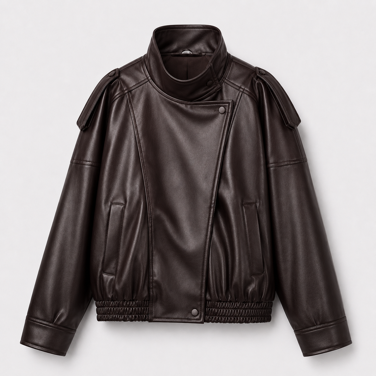 Cropped Faux Leather Bomber Jacket