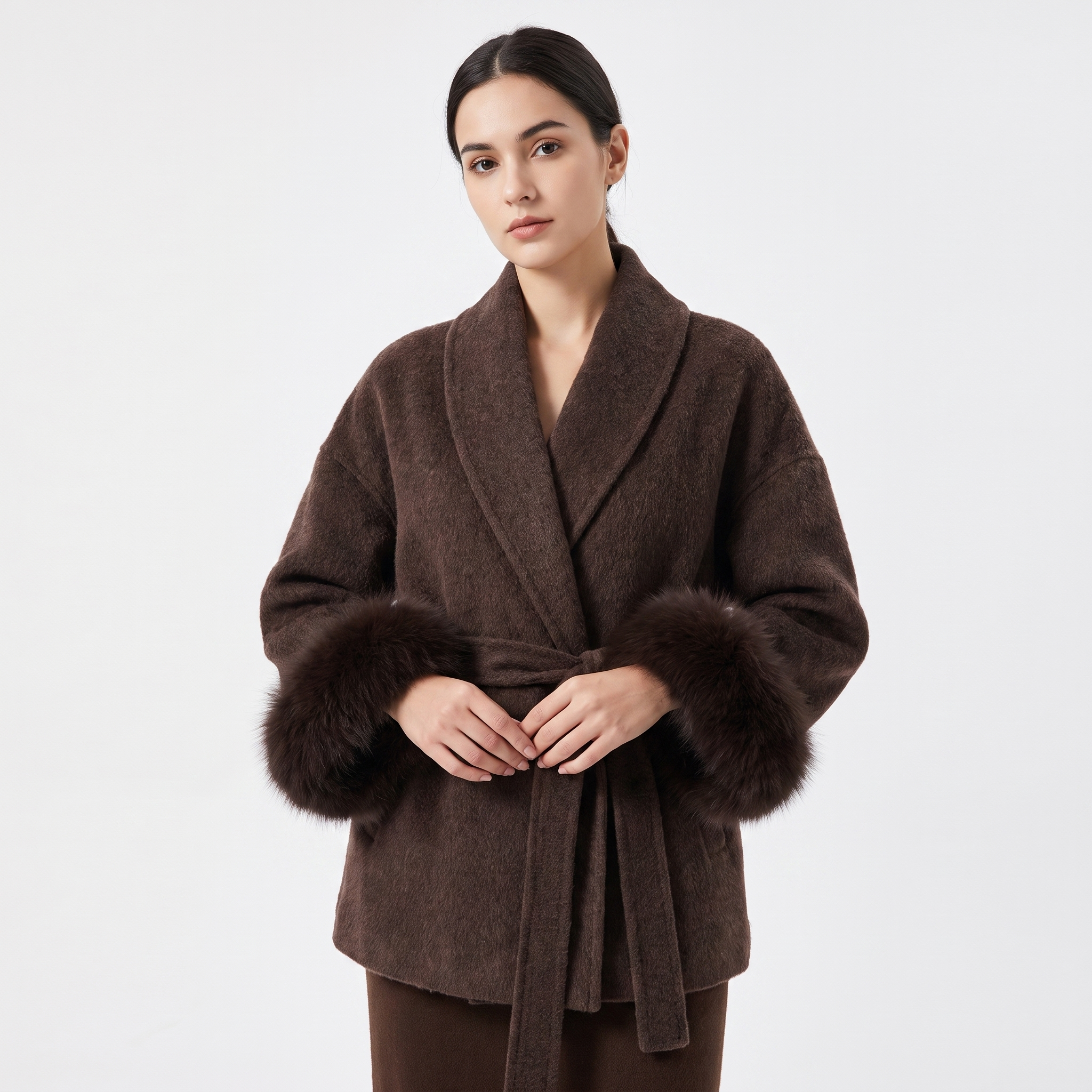 The Marguerite Belted Wrap Coat — side profile