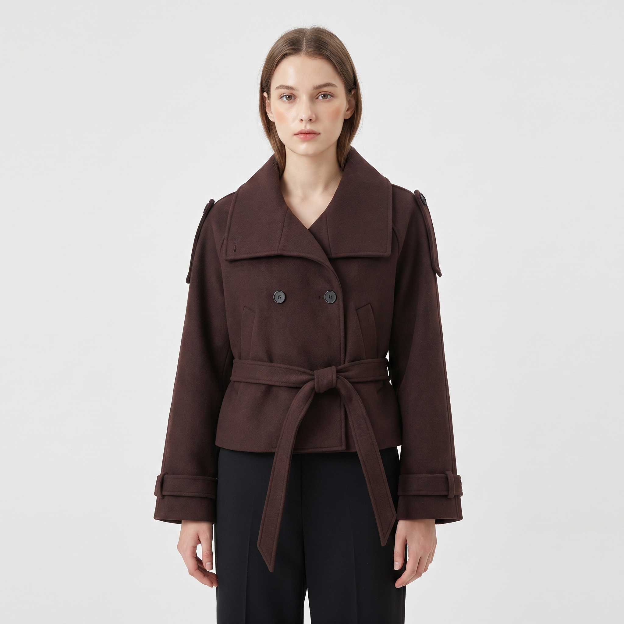 The Florence Cropped Wool-Touch Coat — detail