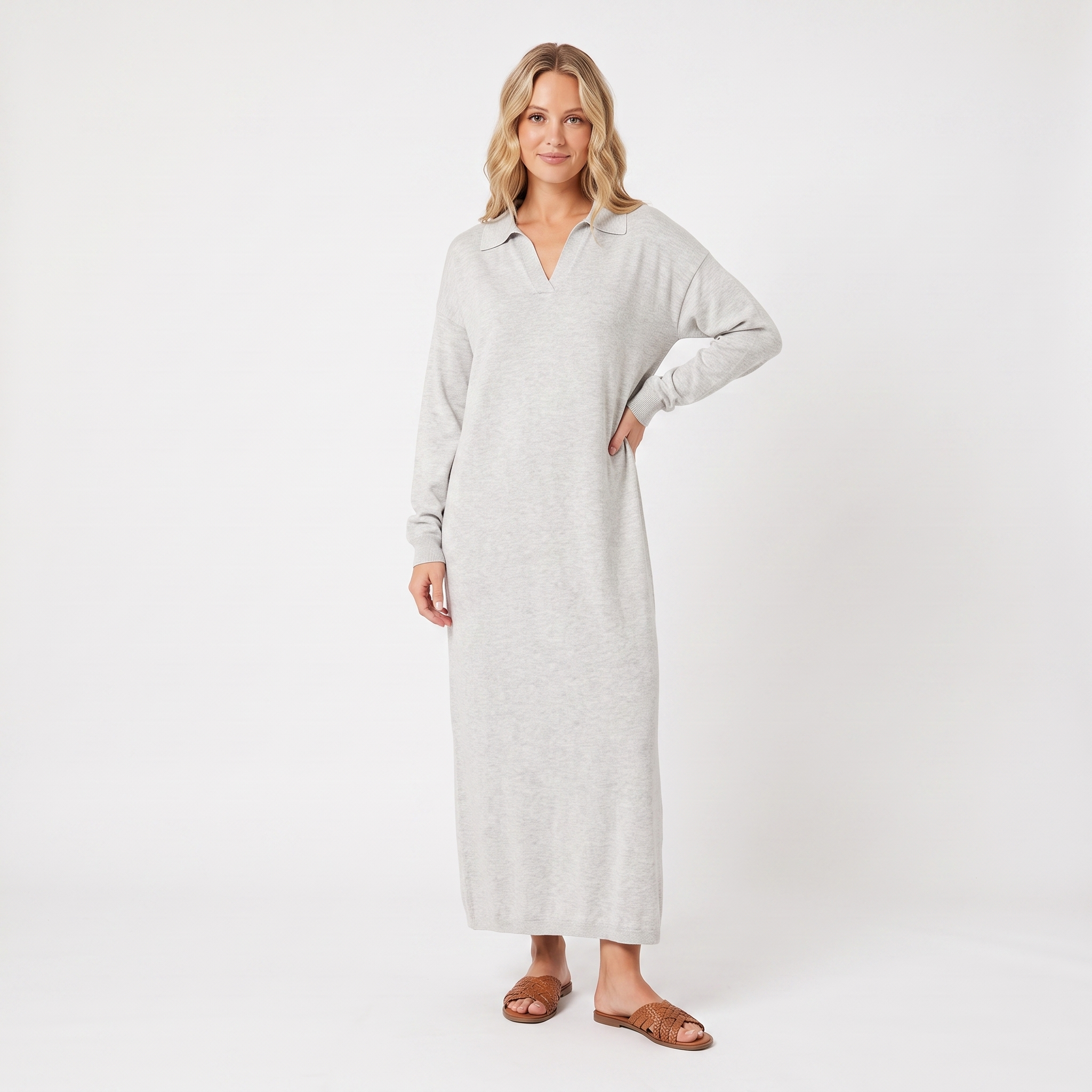 The Arabella Knit Polo Dress — front view