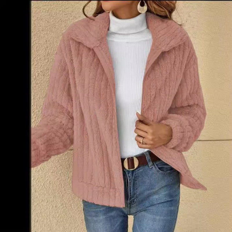The Colette Teddy Coat — collar detail