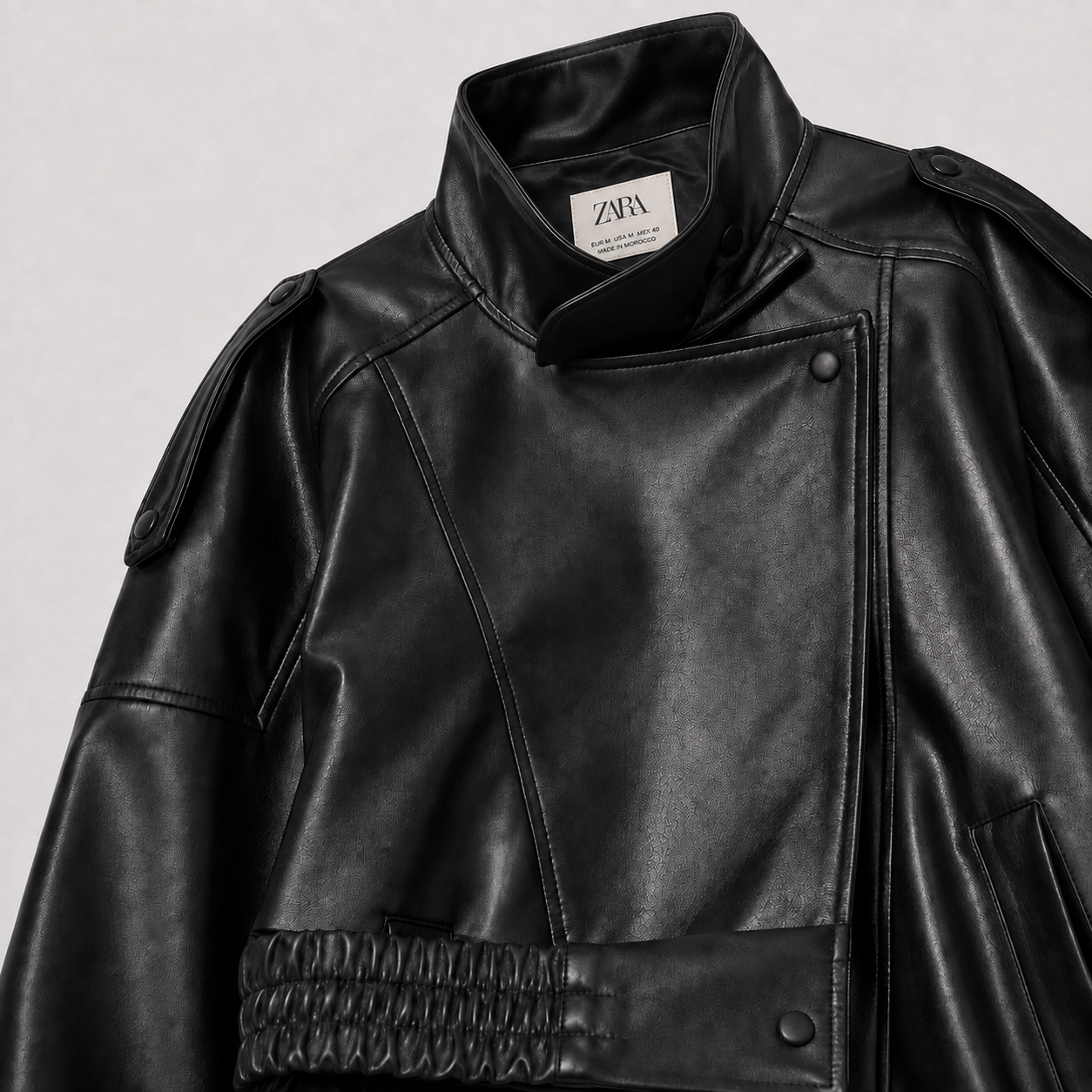 Cropped Faux Leather Bomber Jacket