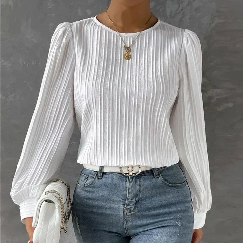The Sarah Pleated Blouse — look