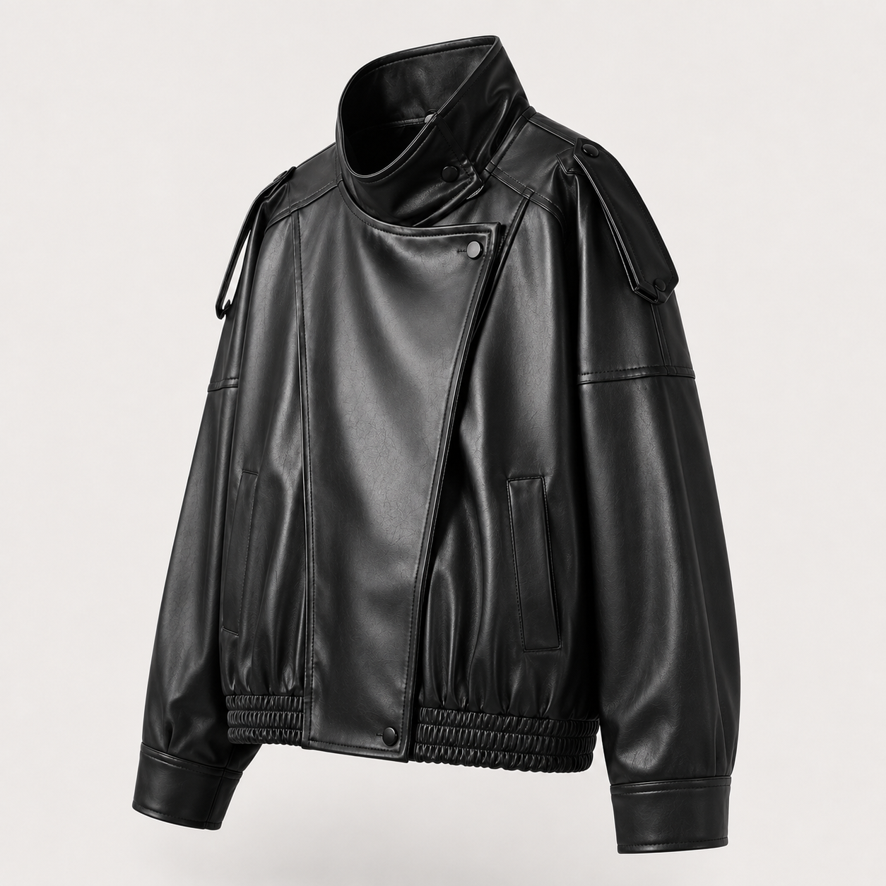Cropped Faux Leather Bomber Jacket