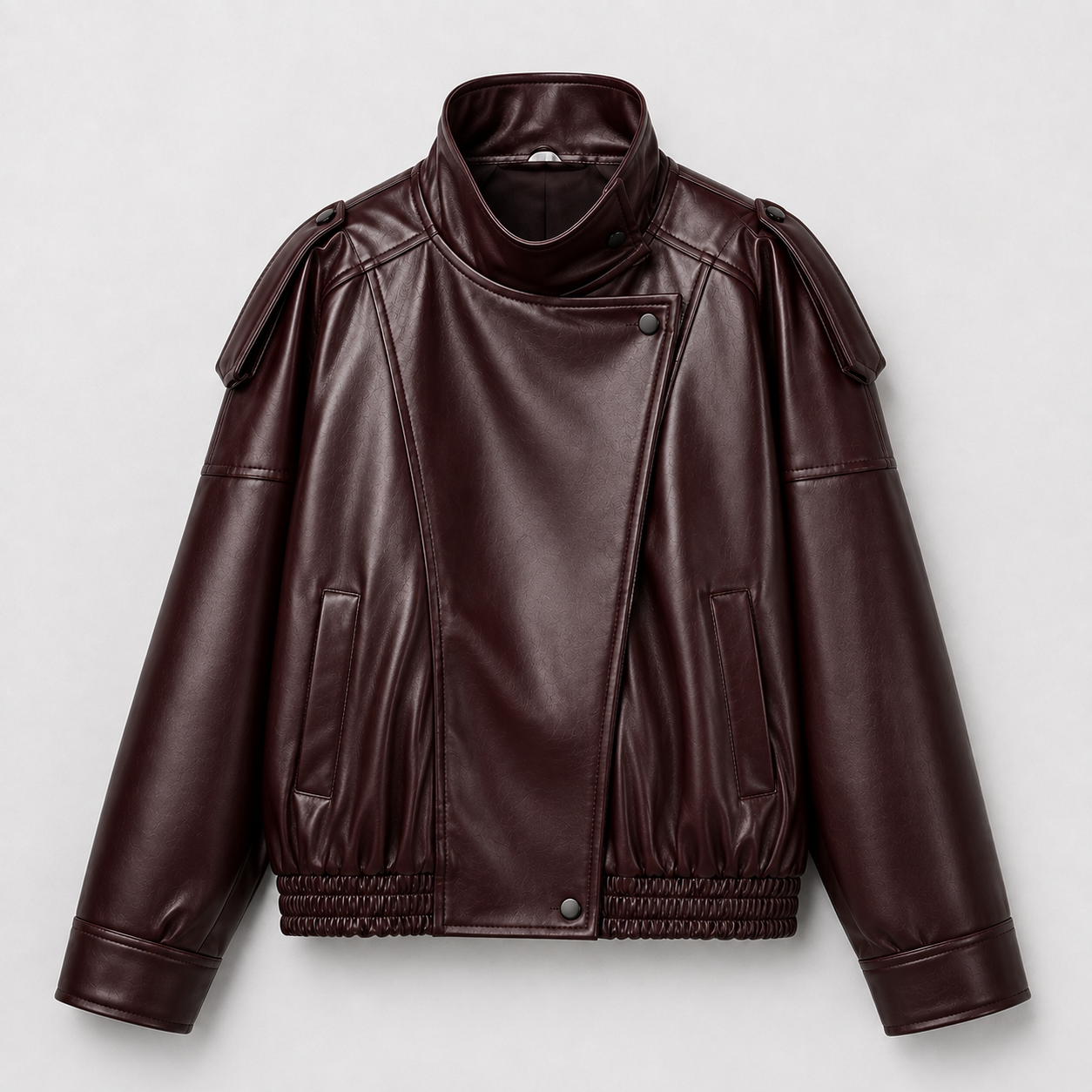 Cropped Faux Leather Bomber Jacket