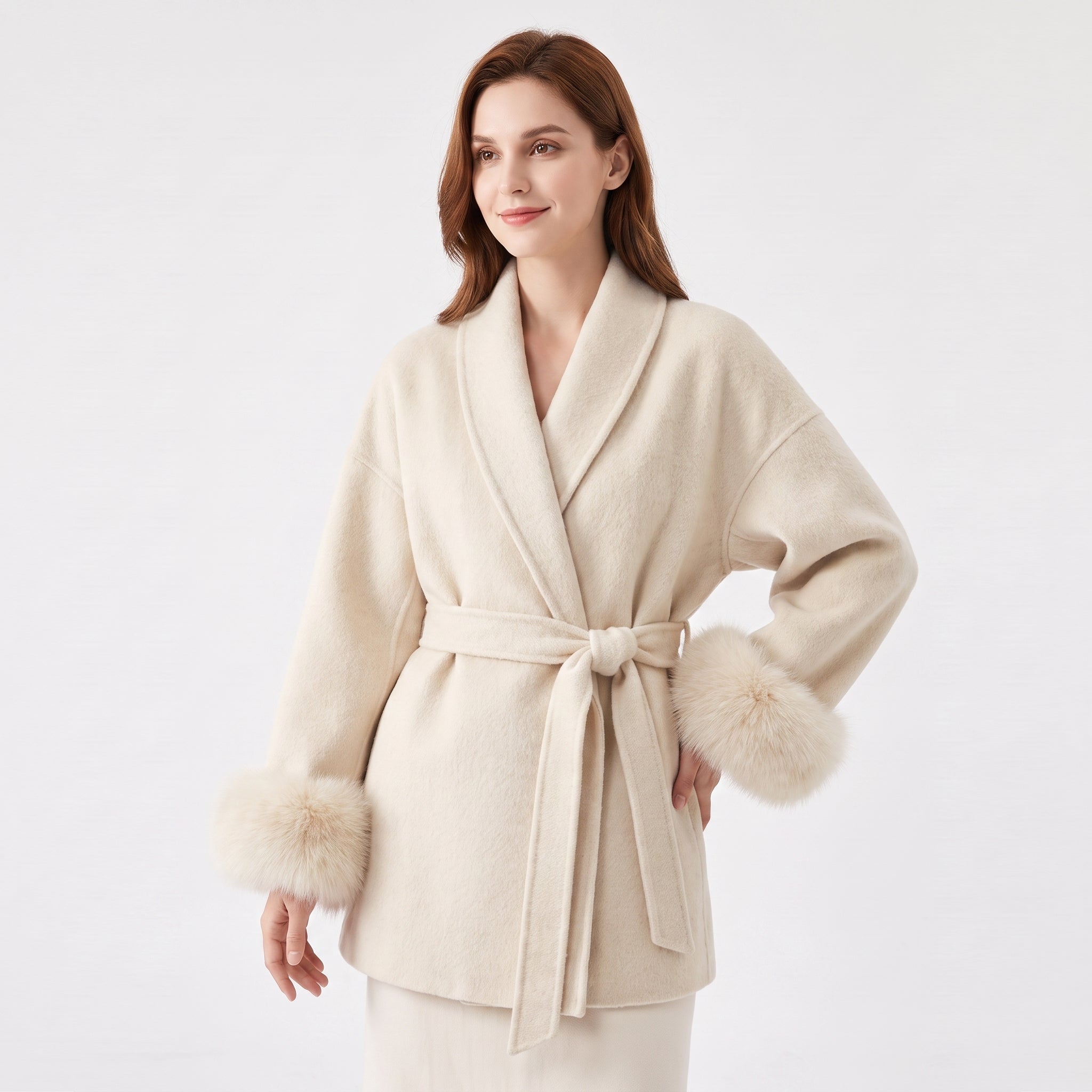 The Marguerite Belted Wrap Coat — full look