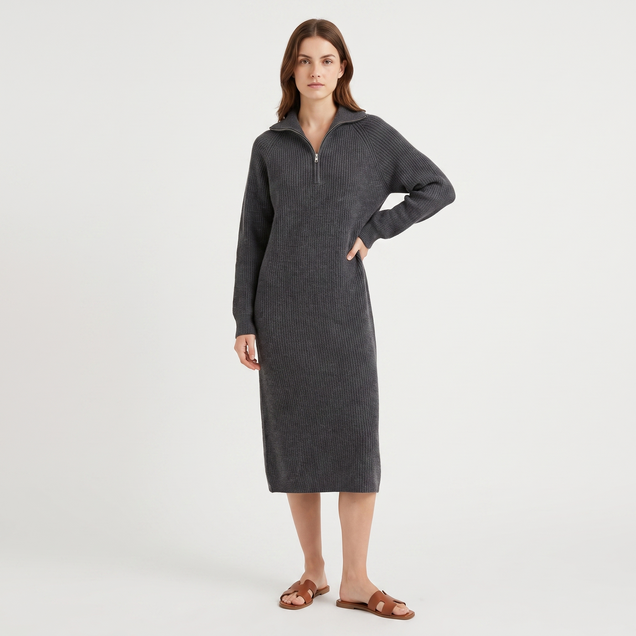 The Louisa Half-Zip Knit Dress — front