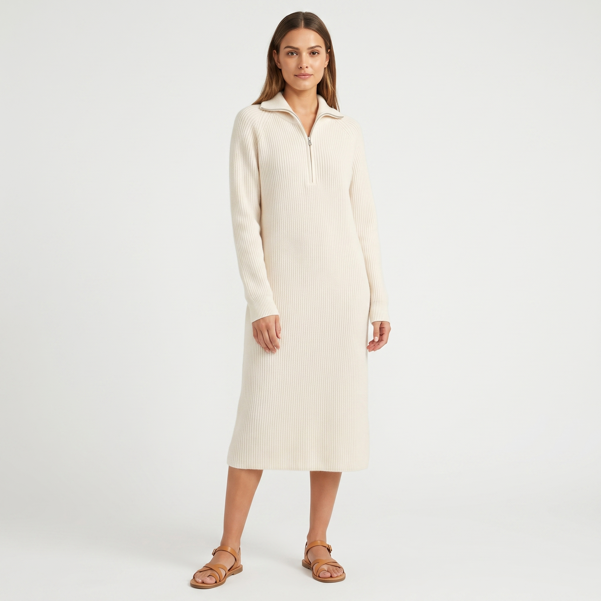 The Louisa Half-Zip Knit Dress — zip detail